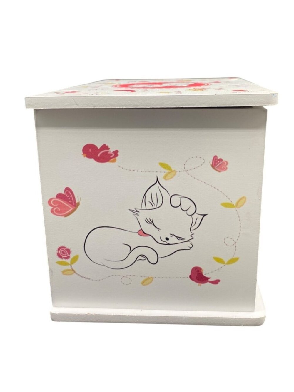 Kitten Wooden Musical Jewelry Box Cat Design Ballerina Drawer Pink Interior - Picture 4 of 16